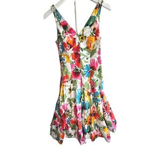 Lauren Ralph Lauren Floral Fit and Flare Dress Multi-Color V-Neck Size 6 Retro